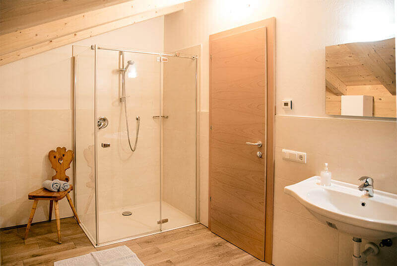 Bathroom with shower, washbasin and mirror - Oberhof Weitental